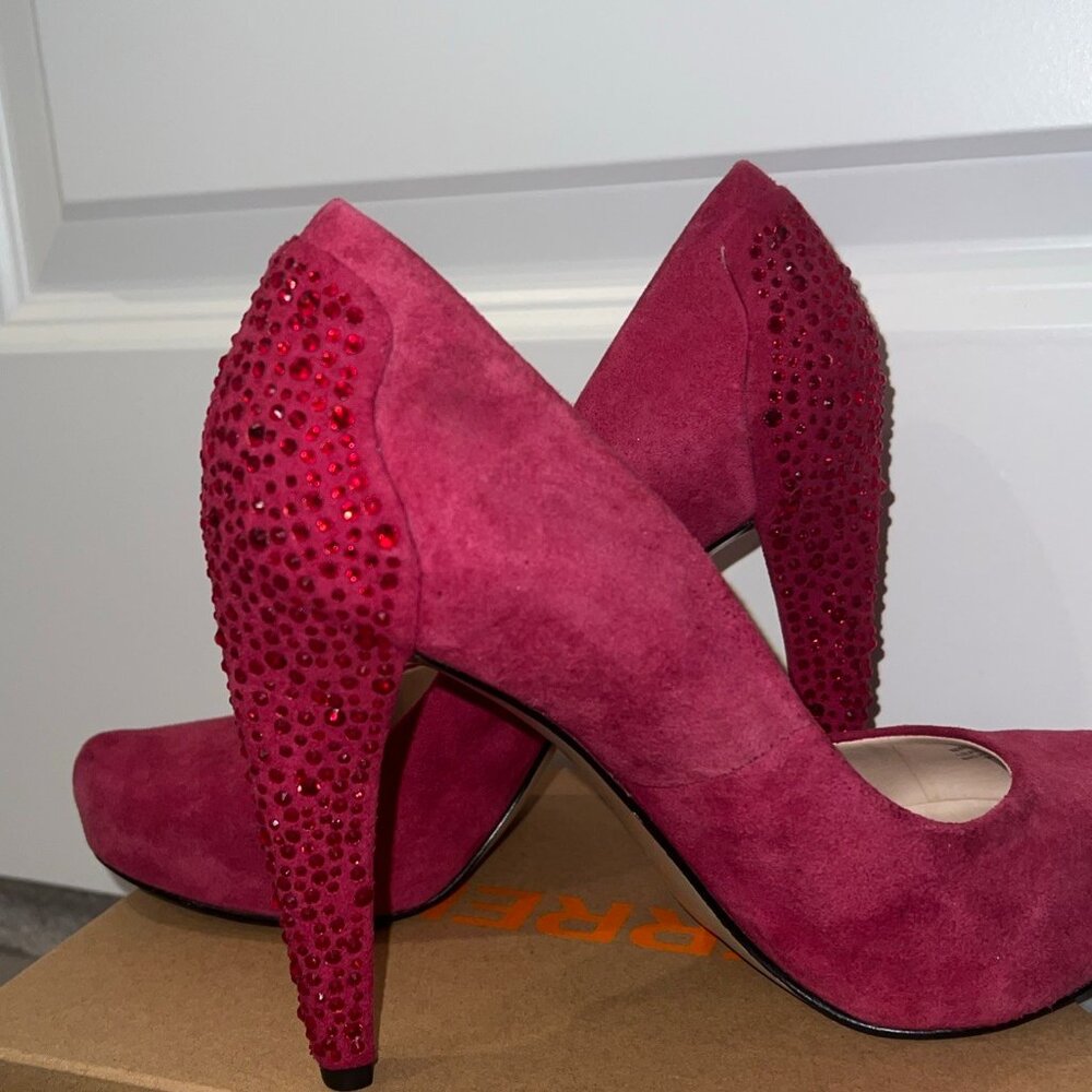 Nine West Pink Suede High Crystals Embellished Heels